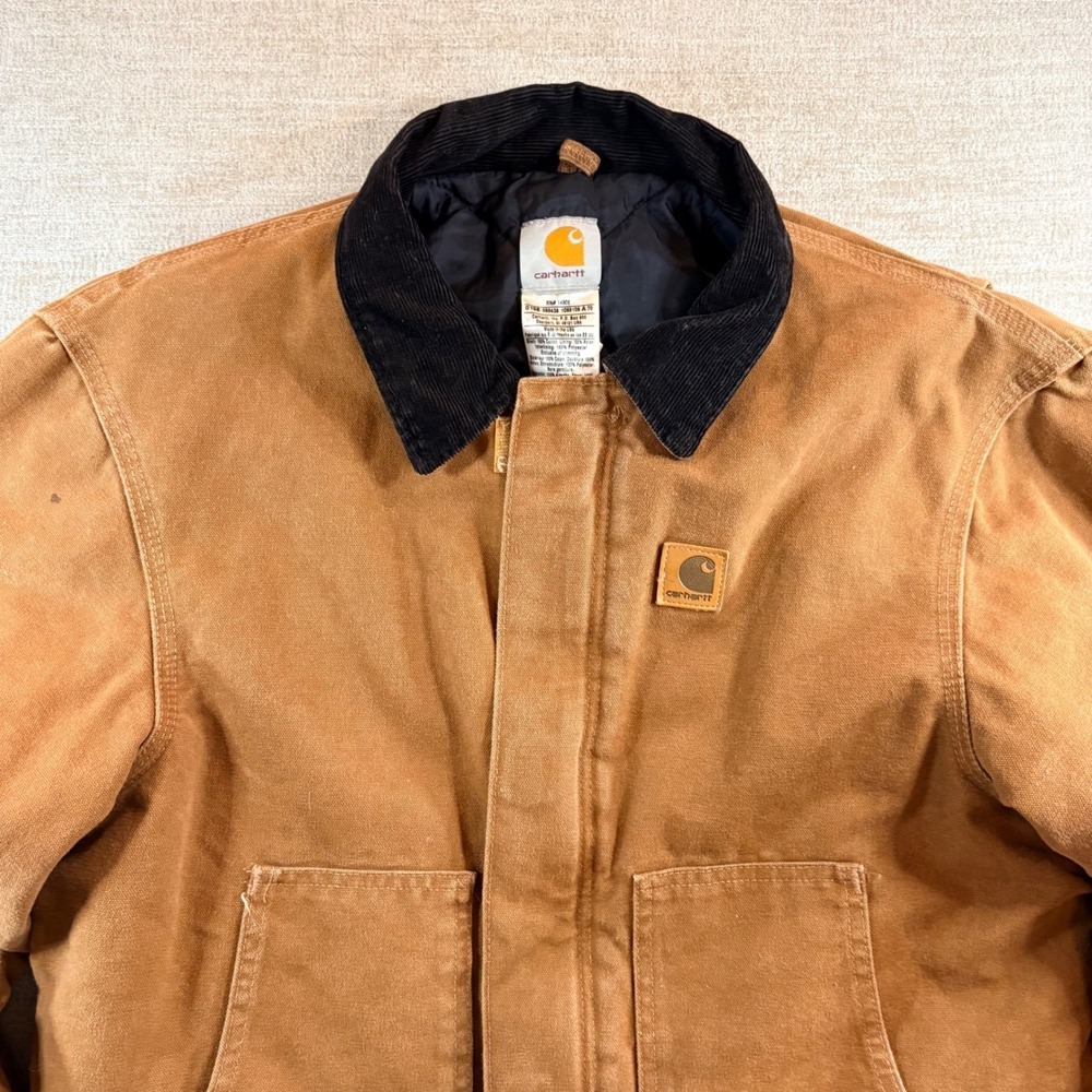 VTG Carhartt J22 BRN Arctic Quilt Lined Sandstone Duck Detroit Jacket Men Med 06